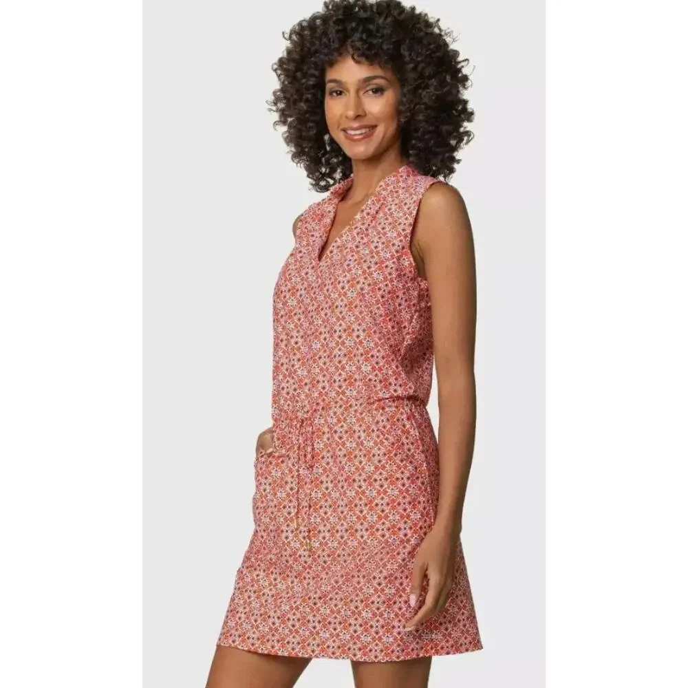 Helen Jon Sanibel Beach Mini Dress Size Large Coral Orange Navy V-neck Pockets - Picture 13 of 13